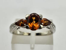 Load image into Gallery viewer, 0252: Vintage: 9ct Gold Fiery Orange Citrines Trilogy Ring- crisp, clean eye candy
