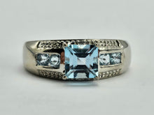 Load image into Gallery viewer, 0531: Vintage: 9ct White Gold Swiss Blue Topaz Diamonds Dress/Stacker Ring
