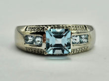 Load image into Gallery viewer, 0531: Vintage: 9ct White Gold Swiss Blue Topaz Diamonds Dress/Stacker Ring
