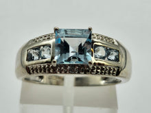 Load image into Gallery viewer, 0531: Vintage: 9ct White Gold Swiss Blue Topaz Diamonds Dress/Stacker Ring
