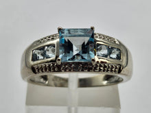 Load image into Gallery viewer, 0531: Vintage: 9ct White Gold Swiss Blue Topaz Diamonds Dress/Stacker Ring
