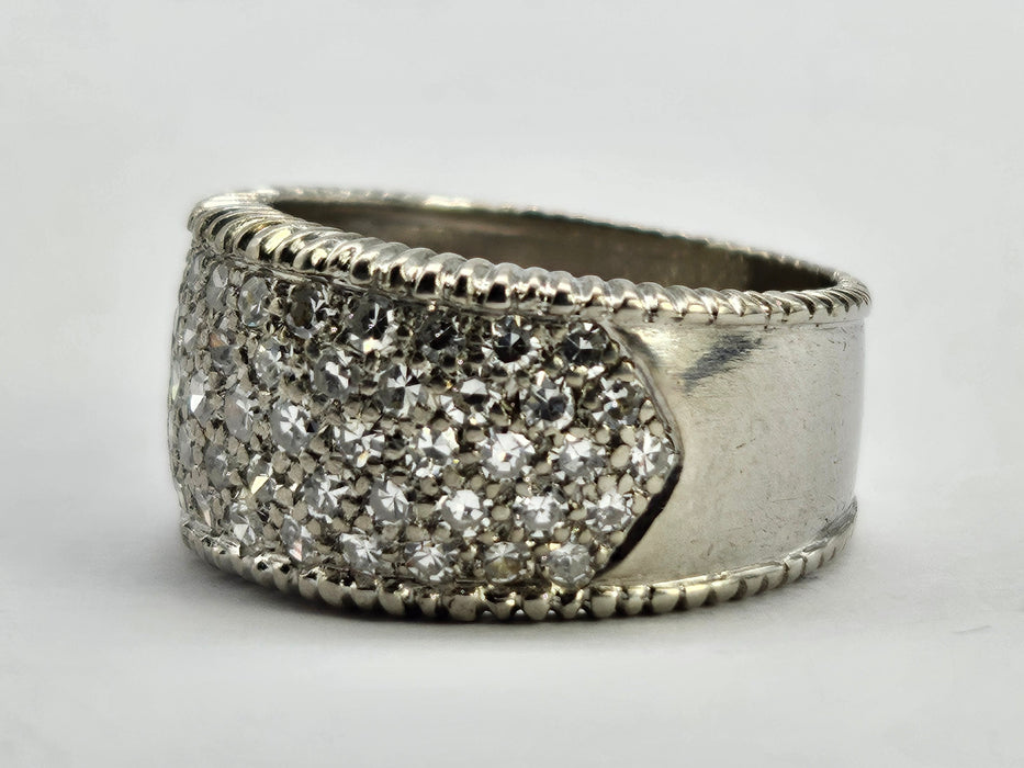 6499 Vintage: 18ct White Gold 88 Diamond (1.77ct) Pavé Half Hoop Band Ring — From 1978