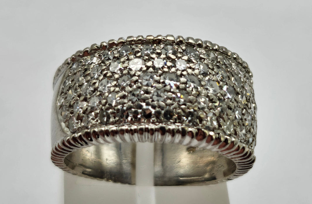 6499 Vintage: 18ct White Gold 88 Diamond (1.77ct) Pavé Half Hoop Band Ring — From 1978