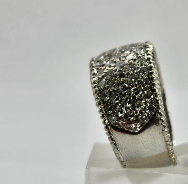 6499 Vintage: 18ct White Gold 88 Diamond (1.77ct) Pavé Half Hoop Band Ring — From 1978