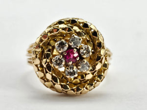 0762: Vintage 18ct Gold Ruby Diamonds Statement Ring- remarkable