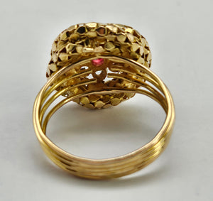 0762: Vintage 18ct Gold Ruby Diamonds Statement Ring- remarkable