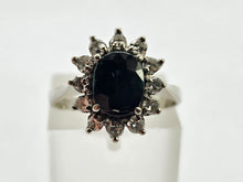 Load image into Gallery viewer, 0769: Vintage; 18ct White Gold French Blue Sapphire 12 Diamonds Cluster Ring
