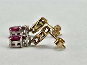 0779: Vintage: 9ct Gold Ruby Diamond Drop/Dangle Stud Earrings- pitch perfect