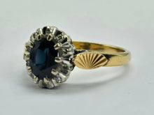 Cargar imagen en el visor de la galería, 0580: Vintage Old: 18ct Gold French Blue Sapphires 10 Diamonds Cluster Ring
