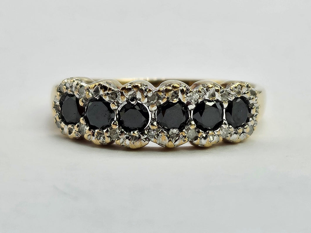 0711: Vintage: 9ct Gold Black White Diamonds 