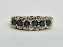 Cargar imagen en el visor de la galería, 0711: Vintage: 9ct Gold Black White Diamonds &quot;Salt &amp; Pepper&quot;&nbsp; Stacker Ring- exquisite
