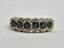 Cargar imagen en el visor de la galería, 0711: Vintage: 9ct Gold Black White Diamonds &quot;Salt &amp; Pepper&quot;&nbsp; Stacker Ring- exquisite
