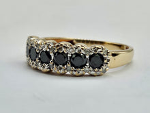 Cargar imagen en el visor de la galería, 0711: Vintage: 9ct Gold Black White Diamonds &quot;Salt &amp; Pepper&quot;&nbsp; Stacker Ring- exquisite
