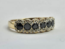 Cargar imagen en el visor de la galería, 0711: Vintage: 9ct Gold Black White Diamonds &quot;Salt &amp; Pepper&quot;&nbsp; Stacker Ring- exquisite
