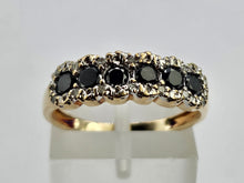 Cargar imagen en el visor de la galería, 0711: Vintage: 9ct Gold Black White Diamonds &quot;Salt &amp; Pepper&quot;&nbsp; Stacker Ring- exquisite
