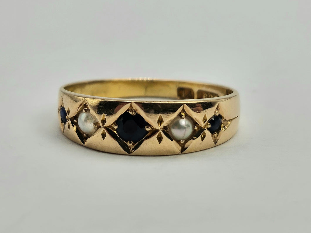 0772: Antique: 15ct Gold Sapphires Pearls Stacker- Dress Band- Date- Mark 1900