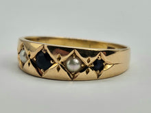 Cargar imagen en el visor de la galería, 0772: Antique: 15ct Gold Sapphires Pearls Stacker- Dress Band- Date- Mark 1900
