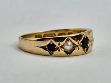 Cargar imagen en el visor de la galería, 0772: Antique: 15ct Gold Sapphires Pearls Stacker- Dress Band- Date- Mark 1900
