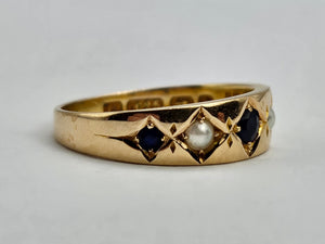 0772: Antique: 15ct Gold Sapphires Pearls Stacker- Dress Band- Date- Mark 1900