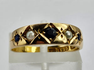 0772: Antique: 15ct Gold Sapphires Pearls Stacker- Dress Band- Date- Mark 1900