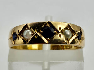 0772: Antique: 15ct Gold Sapphires Pearls Stacker- Dress Band- Date- Mark 1900