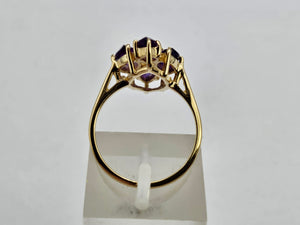 0798: Vintage: 14ct Gold Marquise- Cut Purple Amethysts Ring- Geometric Set&nbsp;