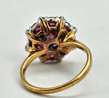 Cargar imagen en el visor de la galería, Vintage: 18ct Gold Rich Red Rubies Diamonds Floral Cluster Ring- Date-Mark 1975
