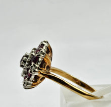 Cargar imagen en el visor de la galería, Vintage: 18ct Gold Rich Red Rubies Diamonds Floral Cluster Ring- Date-Mark 1975
