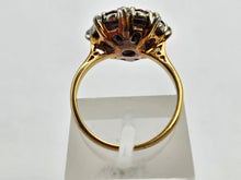 Cargar imagen en el visor de la galería, Vintage: 18ct Gold Rich Red Rubies Diamonds Floral Cluster Ring- Date-Mark 1975
