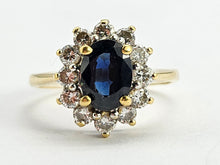 Load image into Gallery viewer, 0752: Vintage: 18ct Gold French Blue Sapphire 12 Diamonds Diana Style Cluster Ring- Luscious
