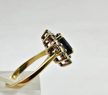 Load image into Gallery viewer, 0752: Vintage: 18ct Gold French Blue Sapphire 12 Diamonds Diana Style Cluster Ring- Luscious
