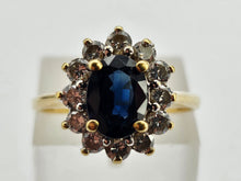 Load image into Gallery viewer, 0752: Vintage: 18ct Gold French Blue Sapphire 12 Diamonds Diana Style Cluster Ring- Luscious
