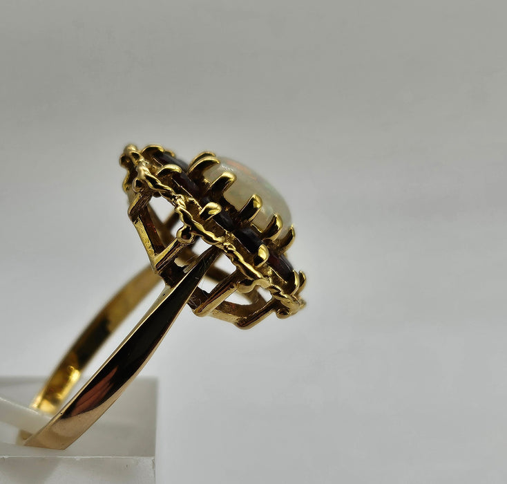 6189 Vintage (1960's): 9ct Gold White Opal Garnets Cluster Ring - beautifully paired. (Copy)