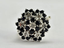 Load image into Gallery viewer, 0786: Vintage: 9ct Gold 30mBlue Sapphires 7 Diamonds Cluster Ring- statement piece
