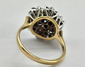 0786: Vintage: 9ct Gold 30mBlue Sapphires 7 Diamonds Cluster Ring- statement piece