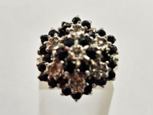 0786: Vintage: 9ct Gold 30mBlue Sapphires 7 Diamonds Cluster Ring- statement piece