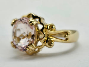 0801: Vintage: 9ct Gold Large Pink Morganite Cocktail Ring- Lush