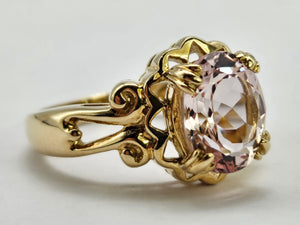 0801: Vintage: 9ct Gold Large Pink Morganite Cocktail Ring- Lush