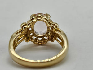 0801: Vintage: 9ct Gold Large Pink Morganite Cocktail Ring- Lush