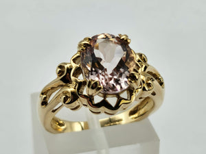 0801: Vintage: 9ct Gold Large Pink Morganite Cocktail Ring- Lush