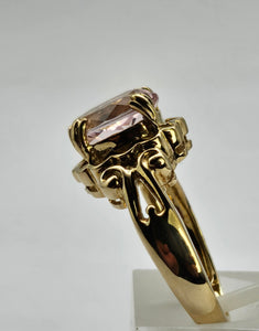 0801: Vintage: 9ct Gold Large Pink Morganite Cocktail Ring- Lush