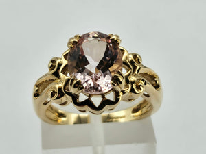 0801: Vintage: 9ct Gold Large Pink Morganite Cocktail Ring- Lush