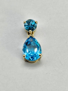 0889: Vintage: 9ct Gold Swiss Blue Topaz Double Drop Pendant- Lovely