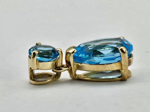 0889: Vintage: 9ct Gold Swiss Blue Topaz Double Drop Pendant- Lovely