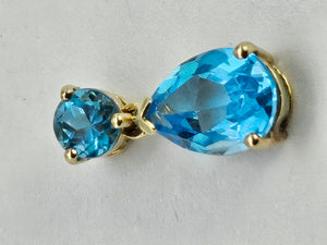 0889: Vintage: 9ct Gold Swiss Blue Topaz Double Drop Pendant- Lovely