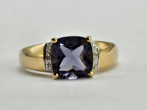 0898: Vintage: Rare: 9ct Gold Cushion Cut Purple Tourmaline Diamonds Cocktail Ring- lovely