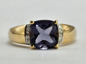 0898: Vintage: Rare: 9ct Gold Cushion Cut Purple Tourmaline Diamonds Cocktail Ring- lovely