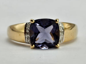 0898: Vintage: Rare: 9ct Gold Cushion Cut Purple Tourmaline Diamonds Cocktail Ring- lovely