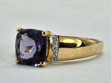 Load image into Gallery viewer, 0898: Vintage: Rare: 9ct Gold Cushion Cut Purple Tourmaline Diamonds Cocktail Ring- lovely
