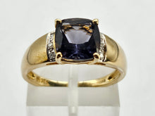 Load image into Gallery viewer, 0898: Vintage: Rare: 9ct Gold Cushion Cut Purple Tourmaline Diamonds Cocktail Ring- lovely
